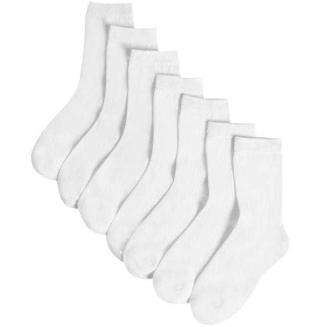 M&S Kids 7pk Ankle School Socks White