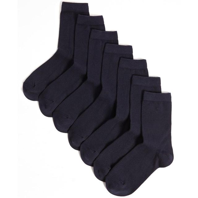 M&S Kids 7pk Ankle School Socks Navy