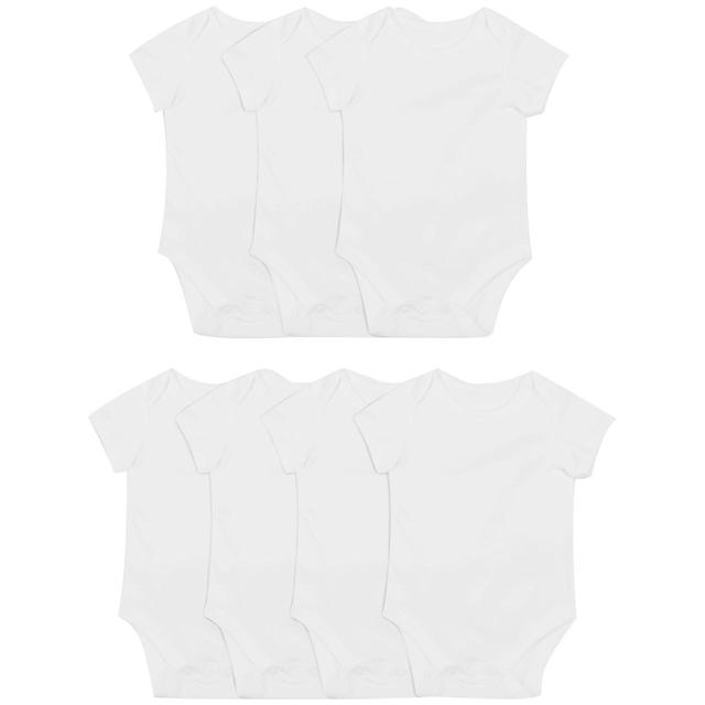 M&S Cotton Short Sleeve Bodysuits 7 Pack White