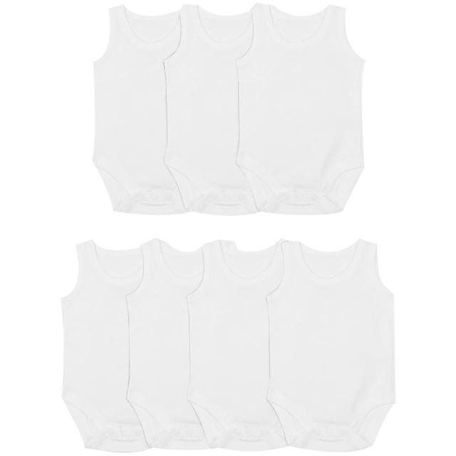 M&S Cotton Sleeveless Bodysuits 7 Pack White GOODS M&S   