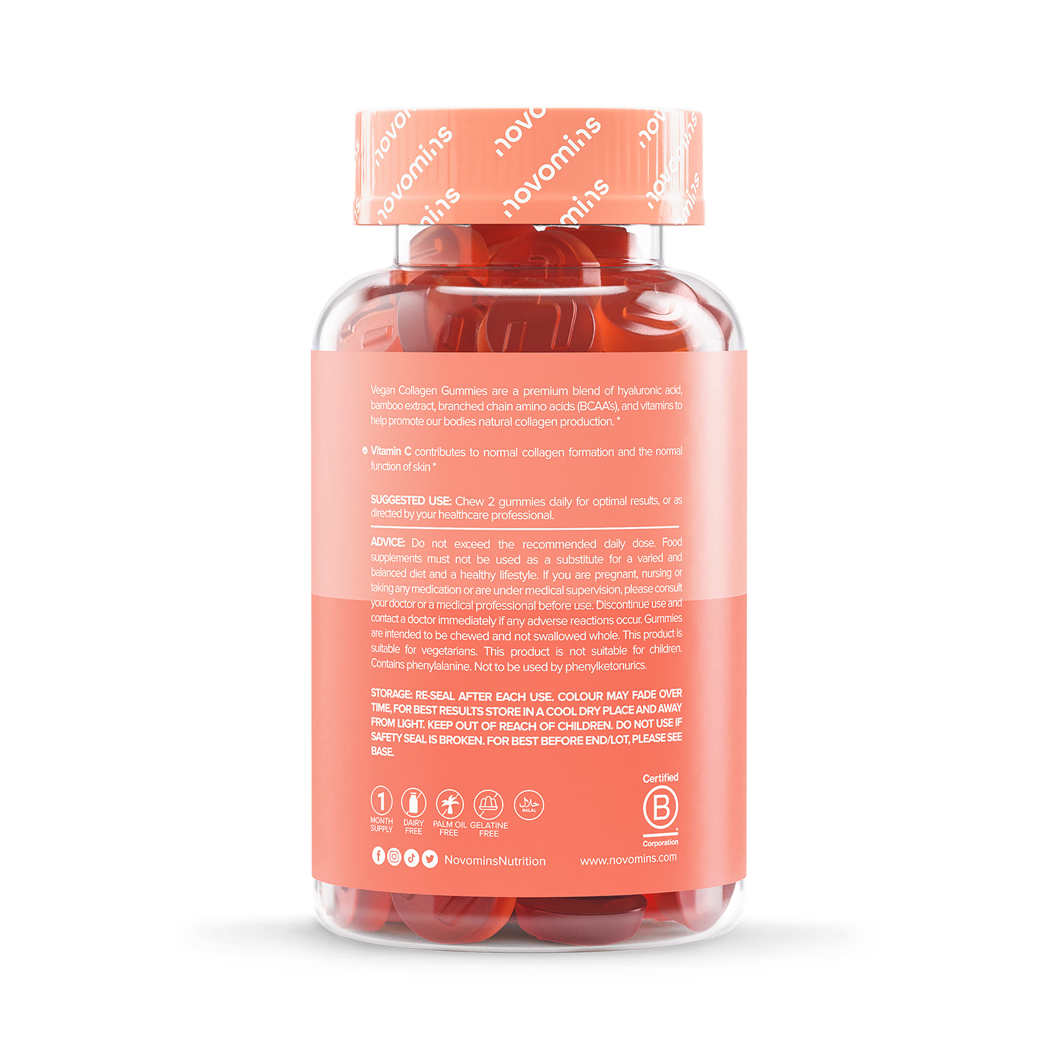 Novomins vegan collagen gummies passionfruit flavour 60 gummies (British brand)