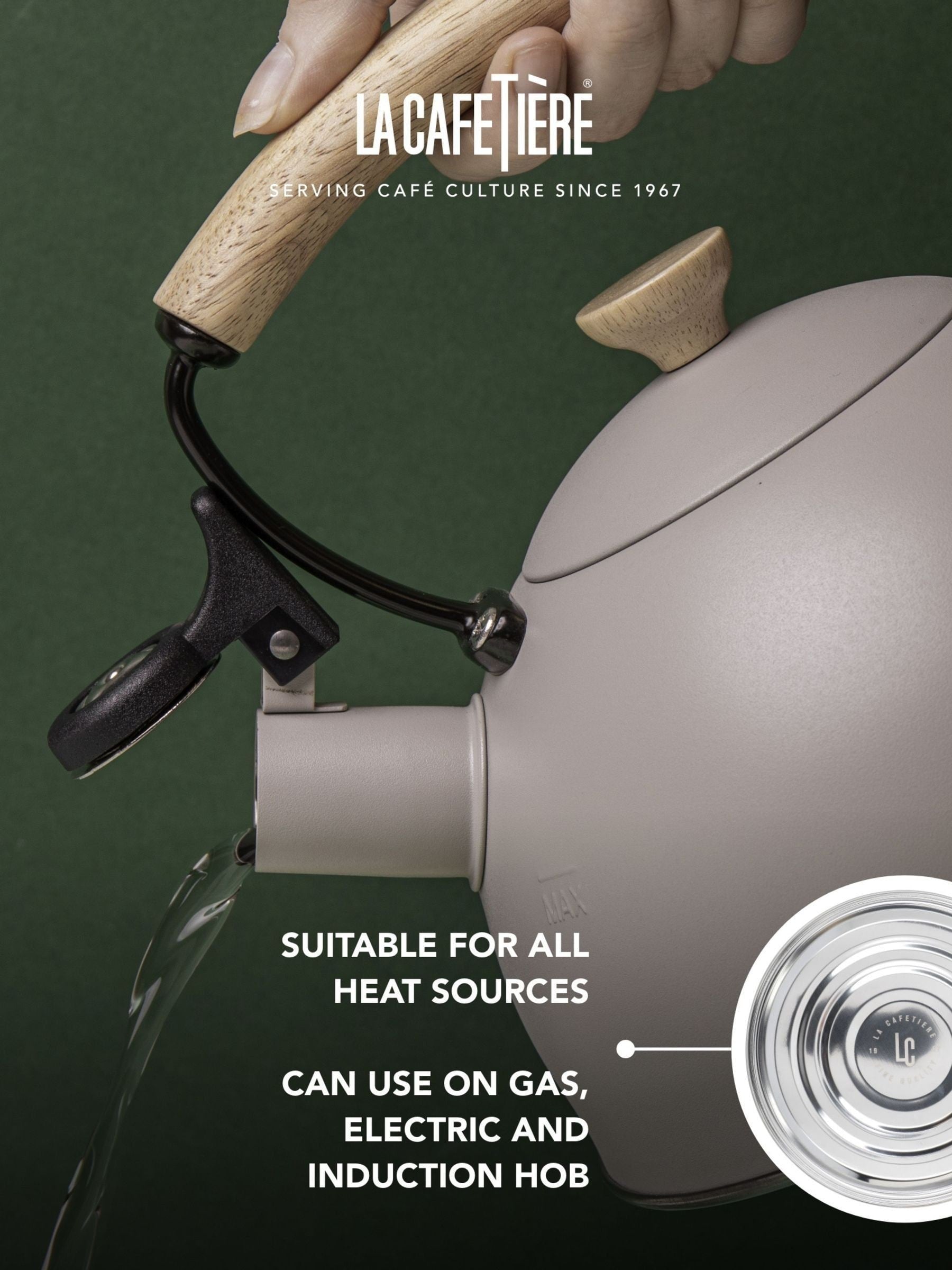 La Cafetiere cream whistling kettle 16L, UK version