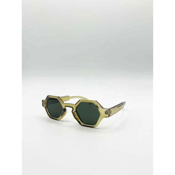 SVNX round hexagon sunglasses sage green, imported from the UK
