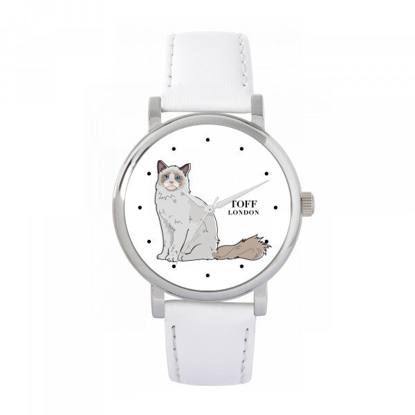 Toff London white Ragdoll cat watch 38mm, imported from the UK