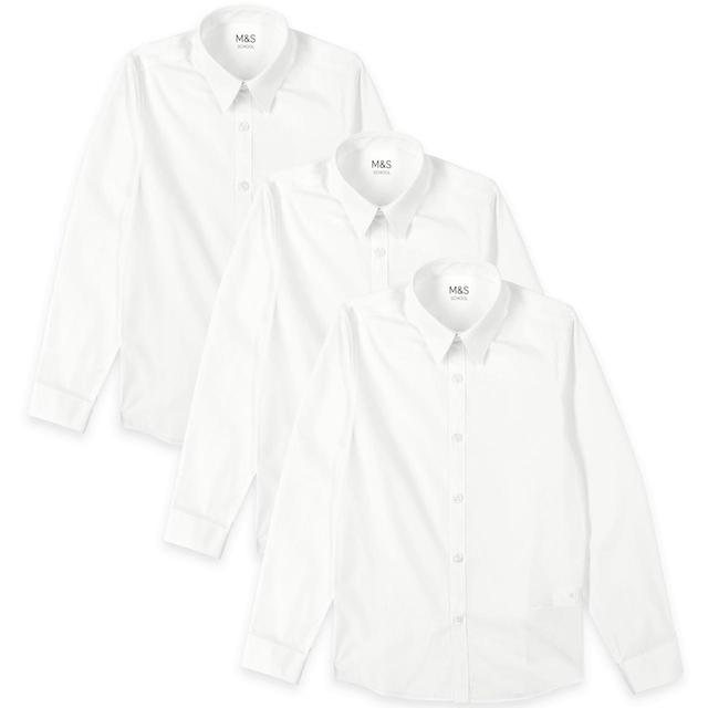 M&S 3pk Slim Fit Easy Iron Shirts 3-14 Years White GOODS M&S   