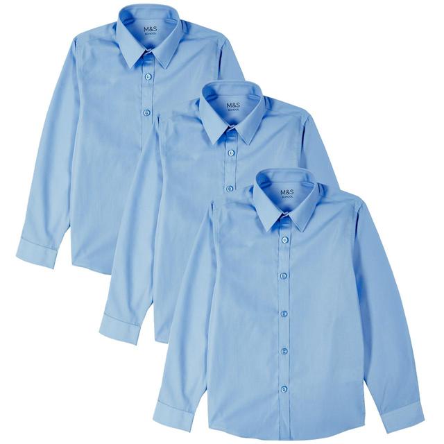 M&S Boys Slim Fit Easy to Iron School Shirts 3-14 Years Blue