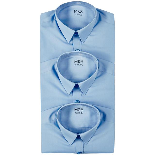 M&S 3pk Regular Fit Easy Iron Shirts 3-14 Years Blue GOODS M&S   