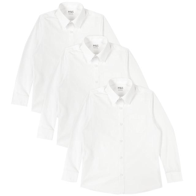 M&S 3pk Regular Fit Easy Iron Shirts 3-14 Years White