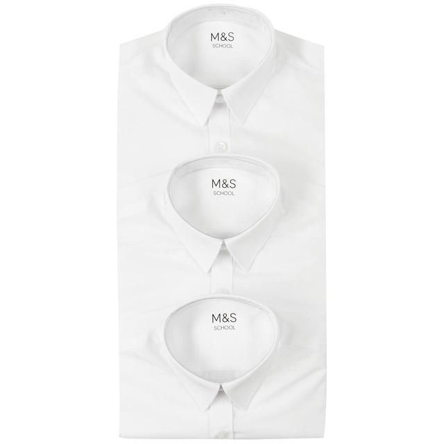 M&S 3pk Regular Fit Easy Iron Shirts 3-14 Years White GOODS M&S   