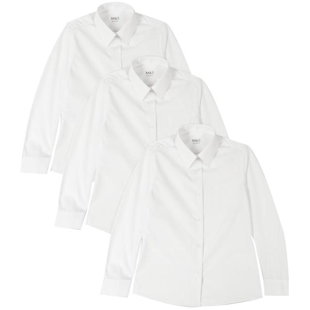 M&S 3pk Regular Fit Easy Iron Blouses 3-14 Years White