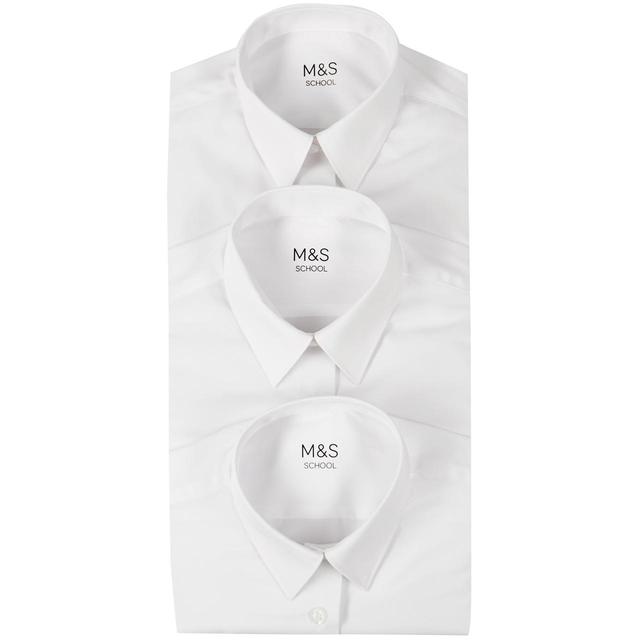 M&S 3pk Regular Fit Easy Iron Blouses 3-14 Years White