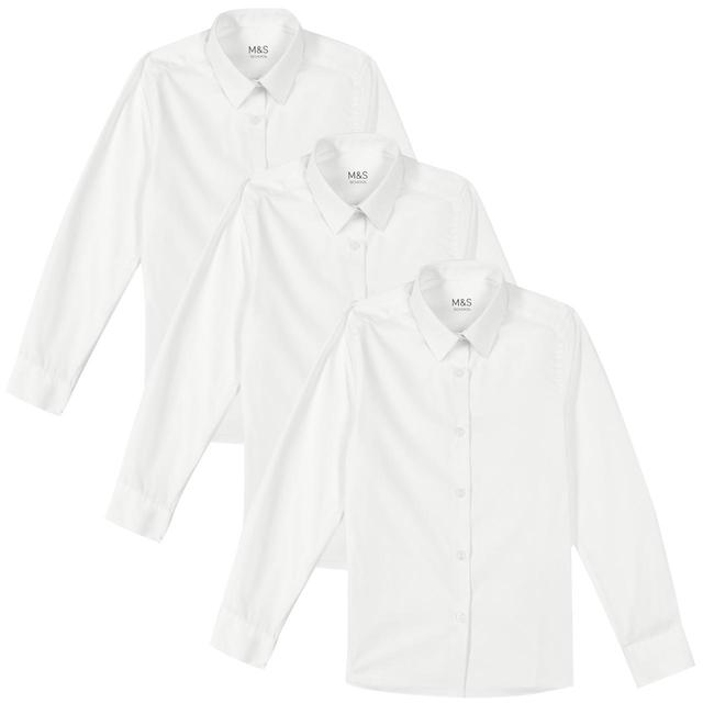 M&S Slim Fit Easy Iron Blouses 3 Pack 4-14 Years White