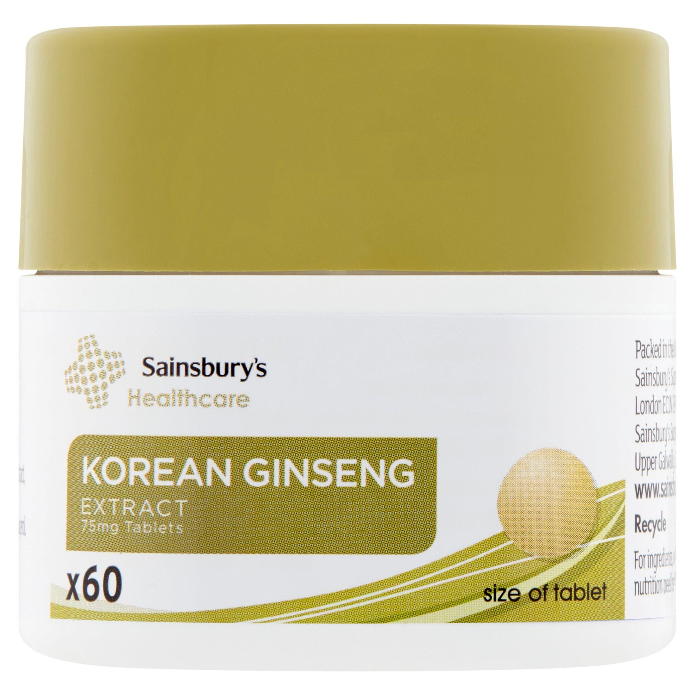 Sainsbury's Healthcare Korean Ginseng Extract Tablets x60 75mg Vitamins Minerals & Supplements Sainsburys   