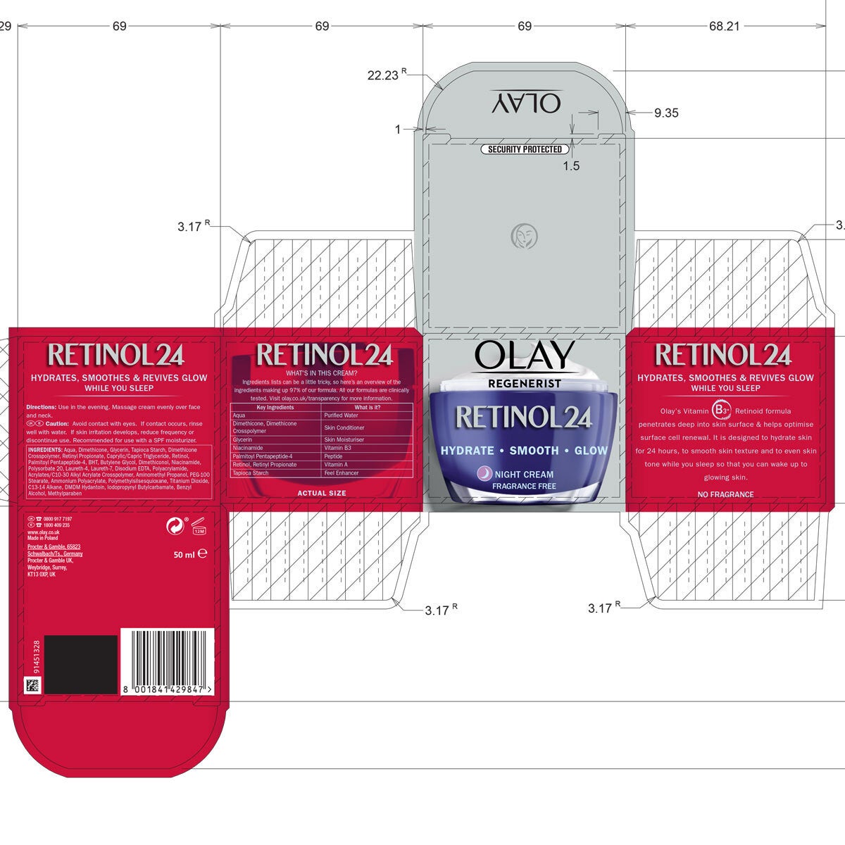 Olay Regenerist Retinol 24 Night Moisturiser Cream 2 x 50ml, imported from the UK
