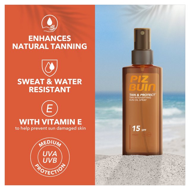 Piz Buin Tan & Protect SPF 15 Sunscreen Spray Tan Accelerating Oil   150ml GOODS M&S   