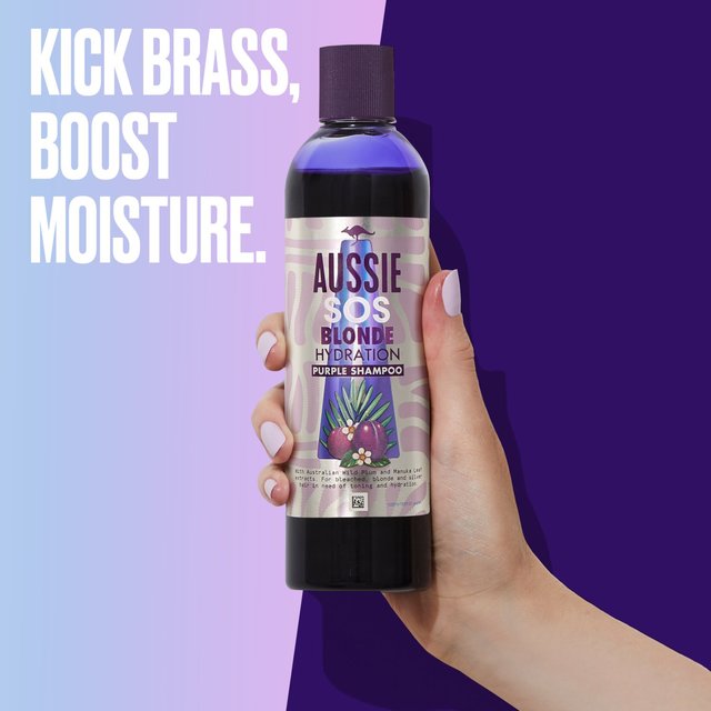 Aussie Blonde Hydration Purple Shampoo with Hemp for Blonde and Silver Hair   290ml GOODS M&S   