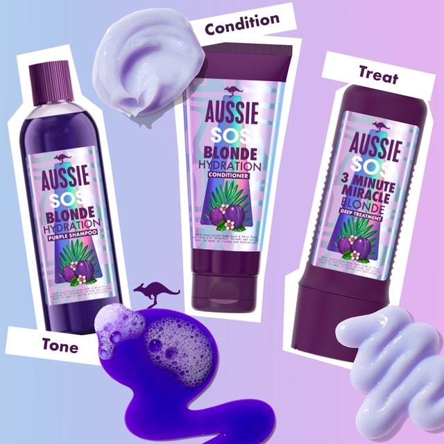 Aussie Blonde Hydration Purple Shampoo with Hemp for Blonde and Silver Hair   290ml GOODS M&S   