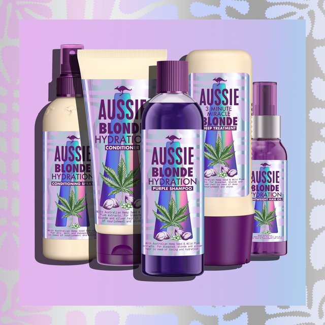 Aussie Blonde Hydration Purple Shampoo with Hemp for Blonde and Silver Hair   290ml GOODS M&S   