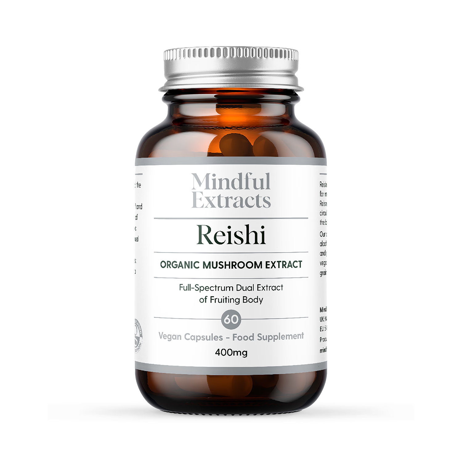 Organic Reishi Mushroom Dual Extract Supplement 60 Vegan Capsules