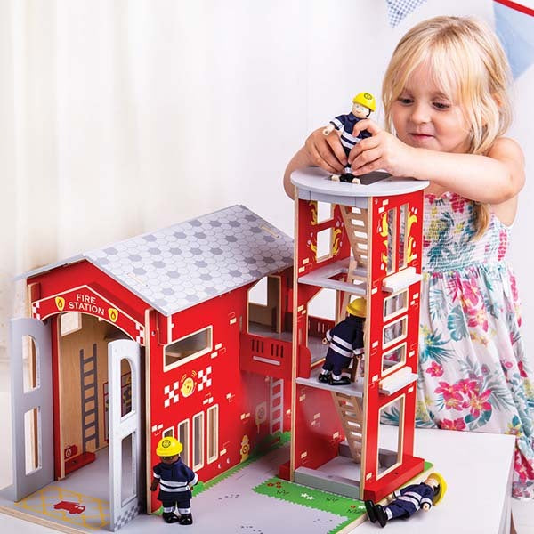 Bigjigs Toys Wooden City Fire Station Playset GOODS Superdrug   