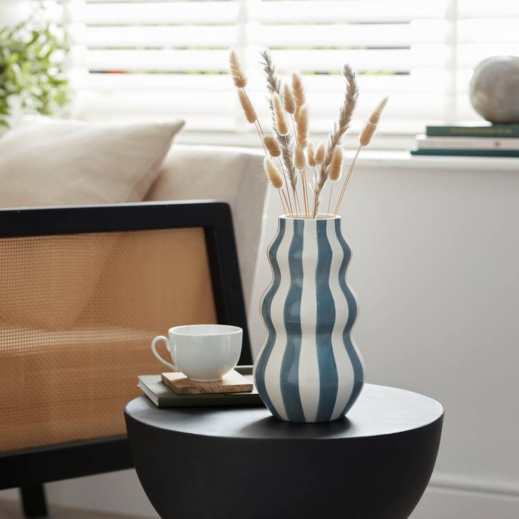 Habitat hand painted stripe vase 25cm, imported from the UK