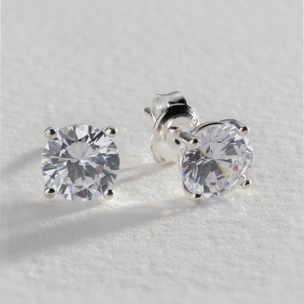 Revere sterling silver cubic zirconia stud earrings 6.5mm, imported from the UK
