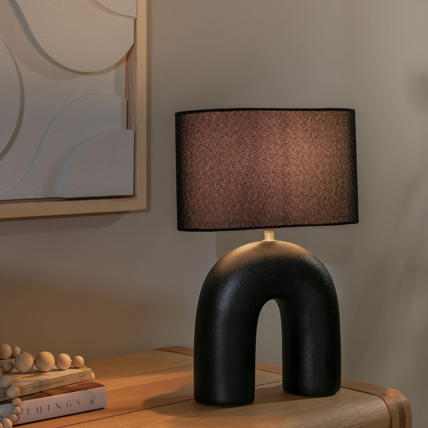 Argos Home Wishbone 37cm Ceramic Table Lamp - Black