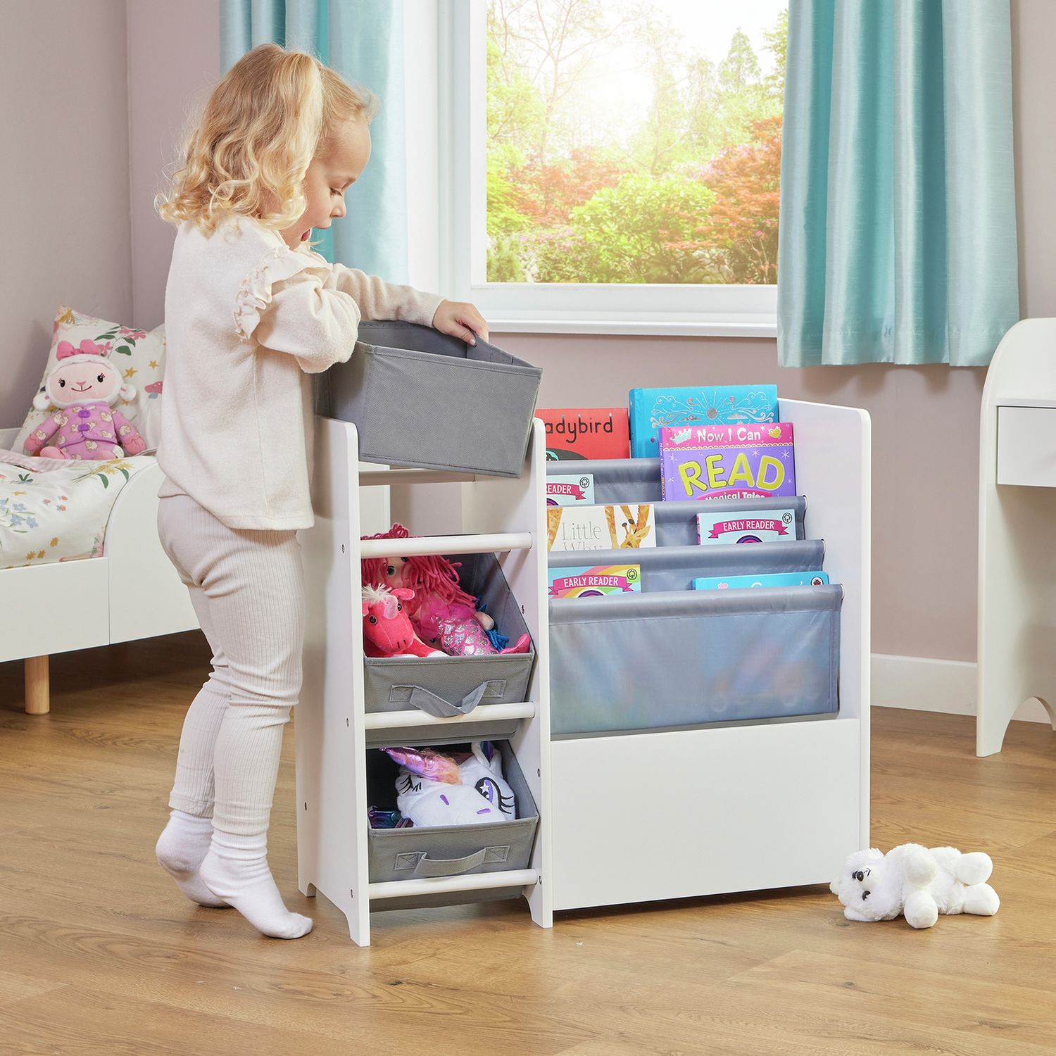 Liberty House white book sling storage unit with canvas pockets - British product