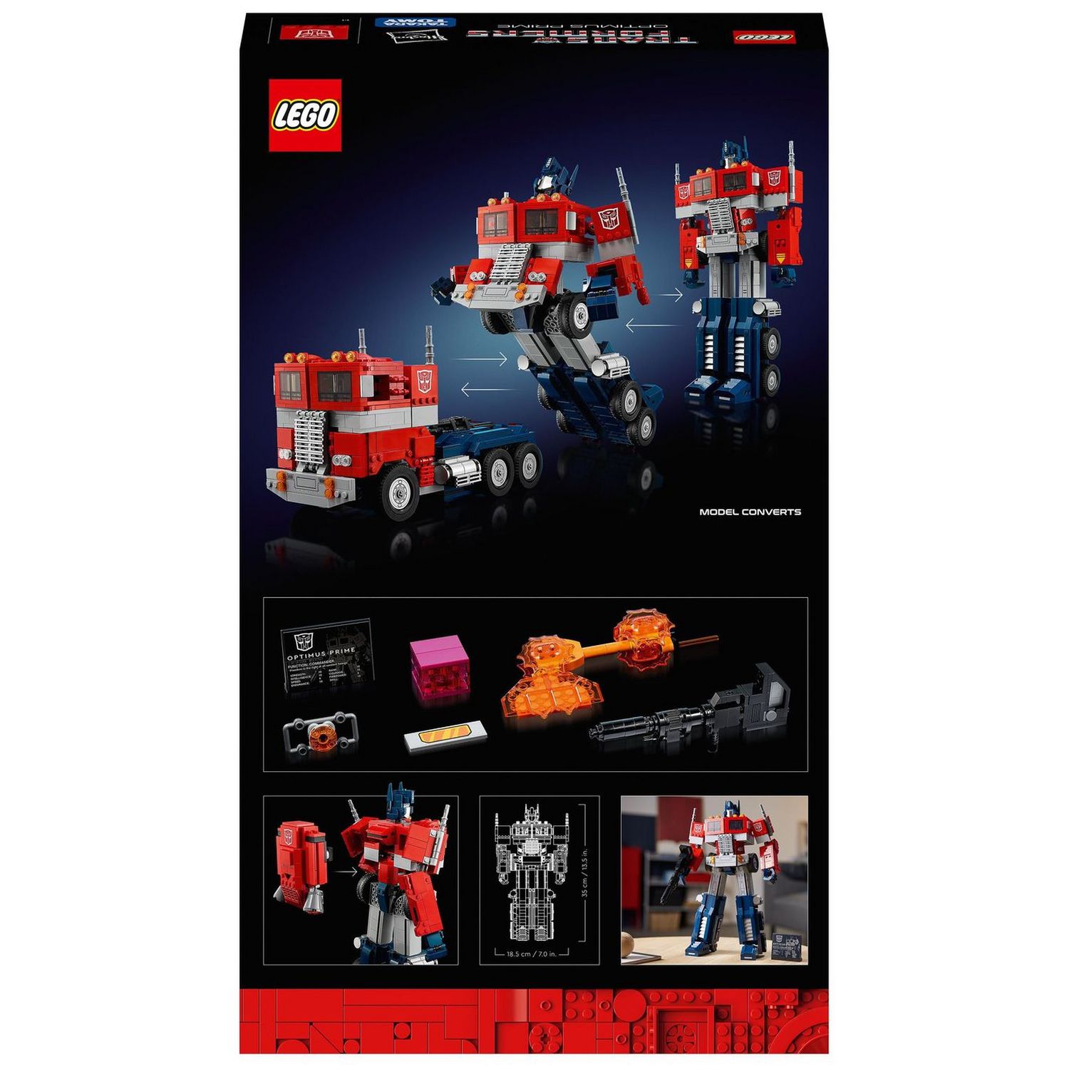 LEGO Icons Optimus Prime robot model set, UK version