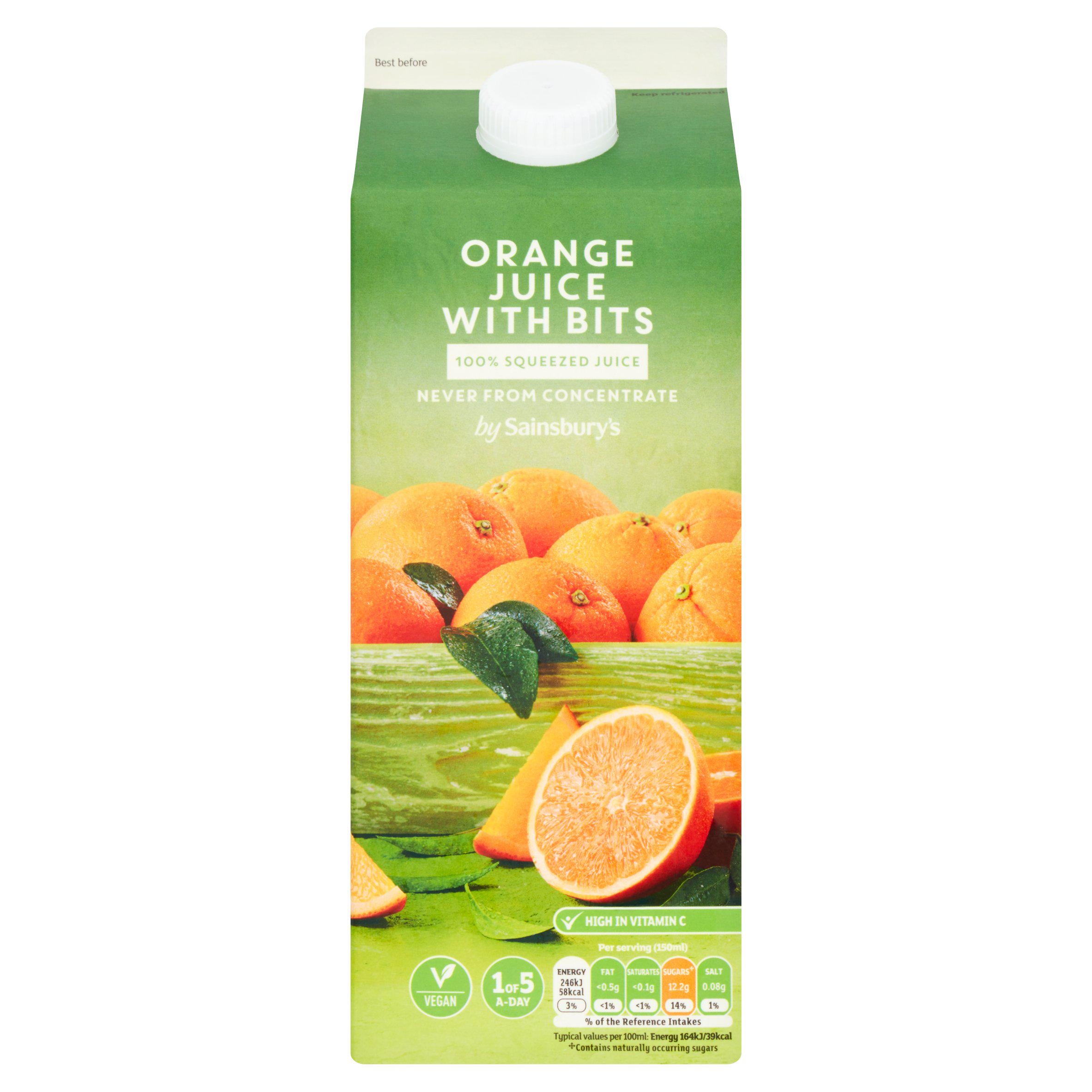 Sainsbury's 100% Pure Squeezed Orange Juice with Bits, Not From Concentrate 1.75L All chilled juice Sainsburys   