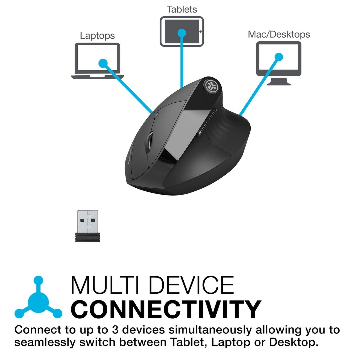 JLab JBuds ergonomic wireless mouse in black (British brand)