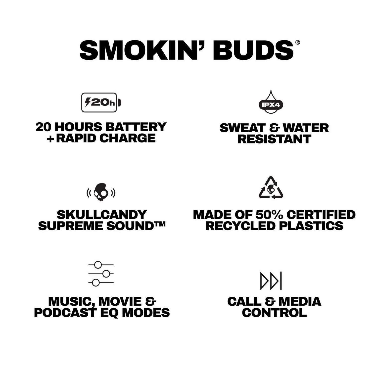 Skullcandy Smokin Buds true wireless earbuds in White, imported from the UK