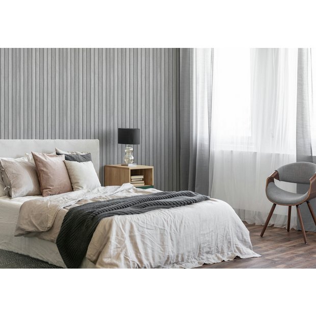 Fresco grey wooden slat wallpaper, imported from the UK