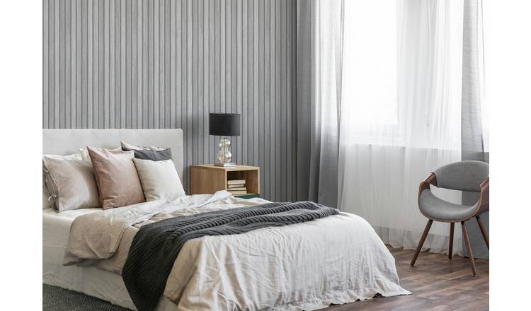 Fresco grey wooden slat wallpaper, imported from the UK