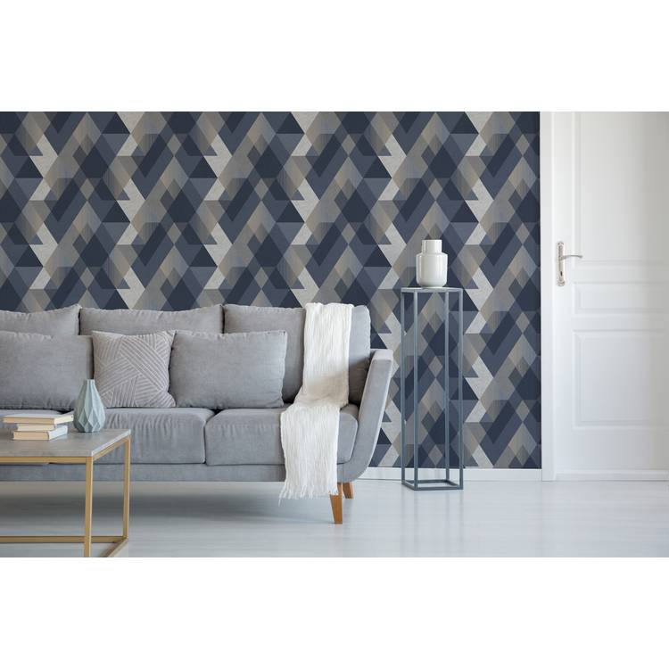 Sublime Decadence geometric wallpaper with metallic design, imported from the UK