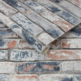 Fresco brick wallpaper with navy highlights, imported from the UK