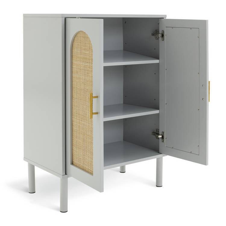 Habitat grey shoe storage cabinet 2-door with cane detailing - British product