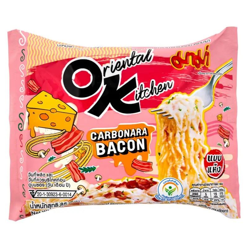 Mama Oriental Kitchen instant noodles carbonara bacon flavour, UK version