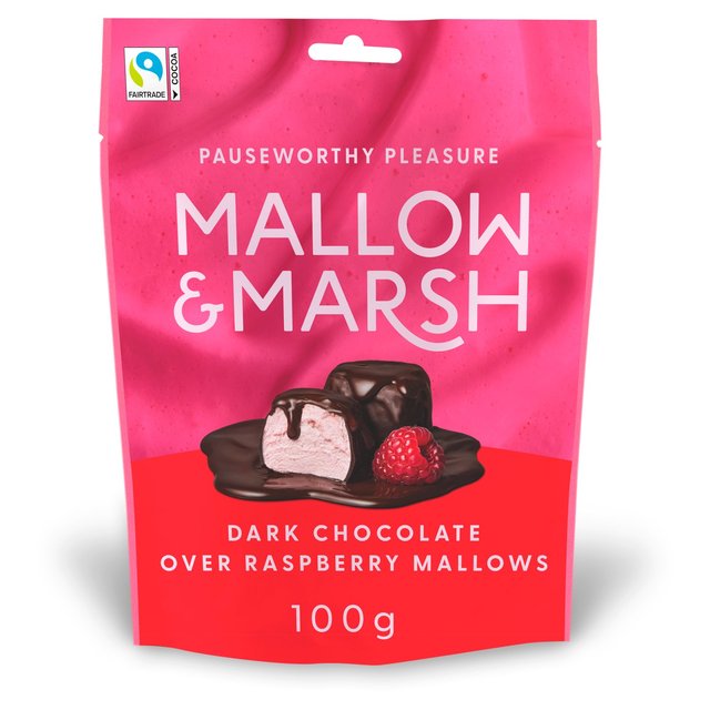 Mallow & Marsh Raspberry Marshmallows Coated in 70% Dark Chocolate   100g GOODS M&S   