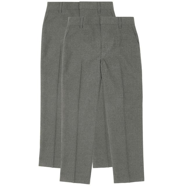 M&S Boys Regular Leg Trousers Grey 2 Pack GOODS M&S   