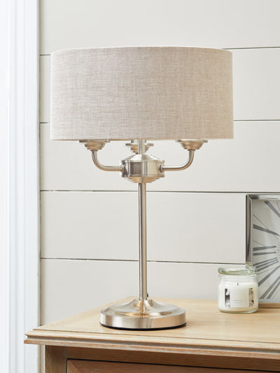 Next Brushed Nickel Burford 3 Light Table Lamp- Buy online at McGrocer