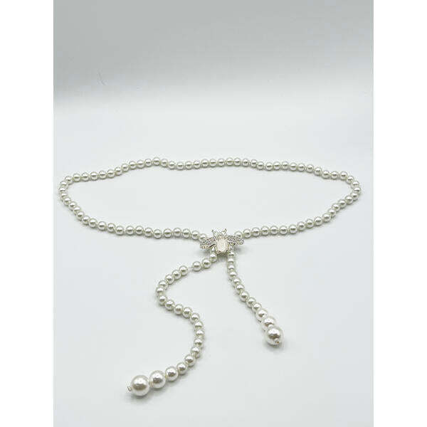 SVNX pearl chain belt in silver, 80-100cm (British brand)