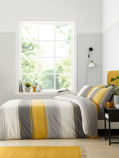 Next Fusion Ochre Yellow Betley Duvet Cover and Pillowcase Set- Buy online at McGrocer