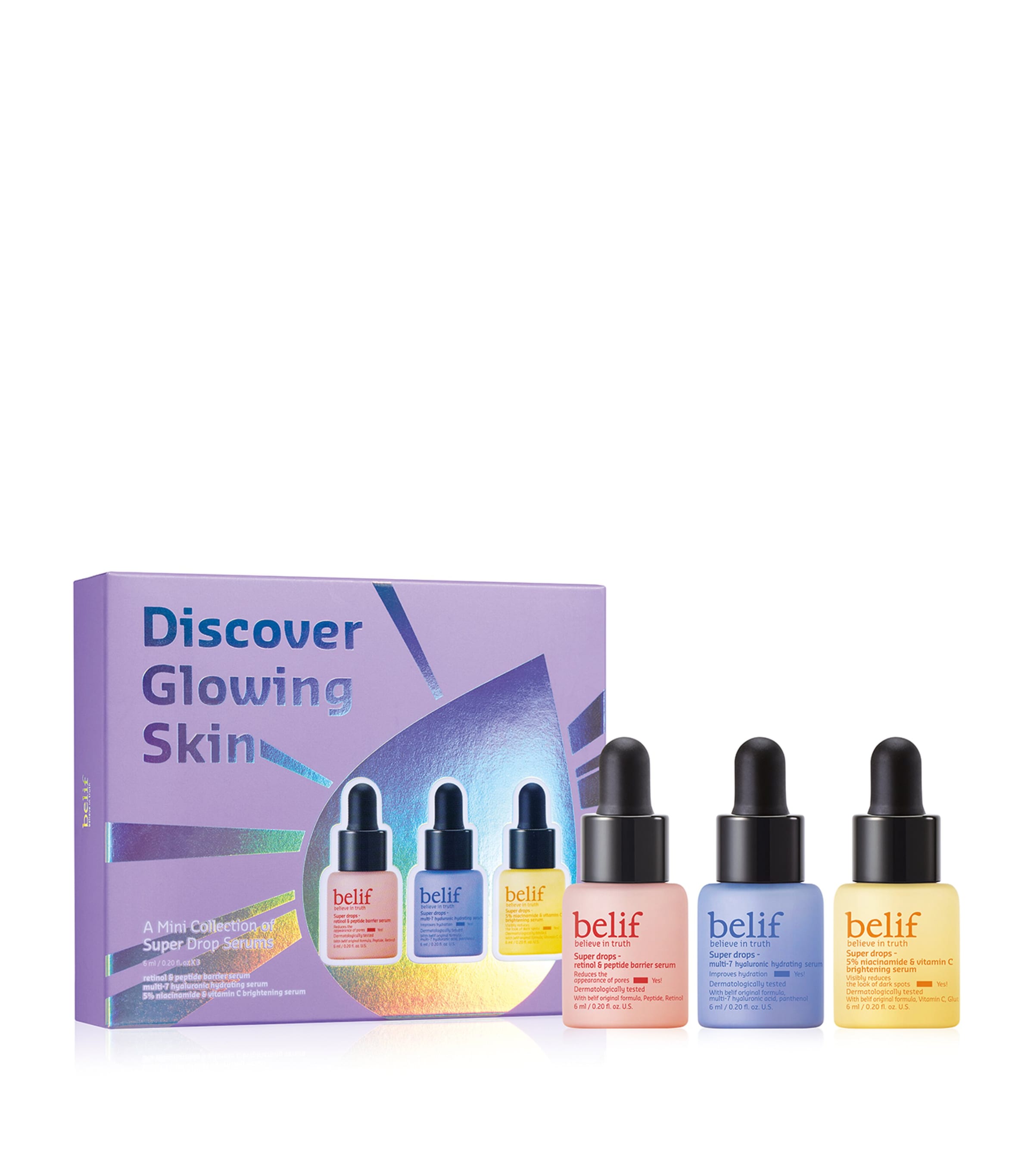 Belif Discover Glowing Skin Super Drops Serum Mini Kit 3x6ml - British product
