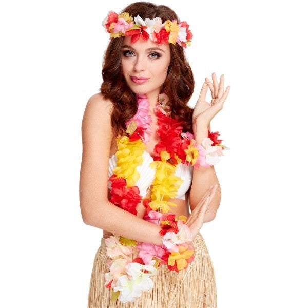 Smiffys Hawaiian Set Deluxe with garland headband and wristband - British product
