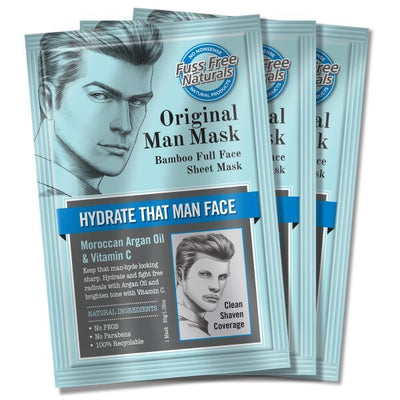 Fuss Free Naturals قناع الوجه المرطب للرجال، قناع ورقي للحلاقة النظيفة، عبوة من 3 قطع