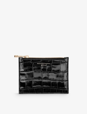 Aspinal of London croc-embossed leather pouch with gold hardware - British product
