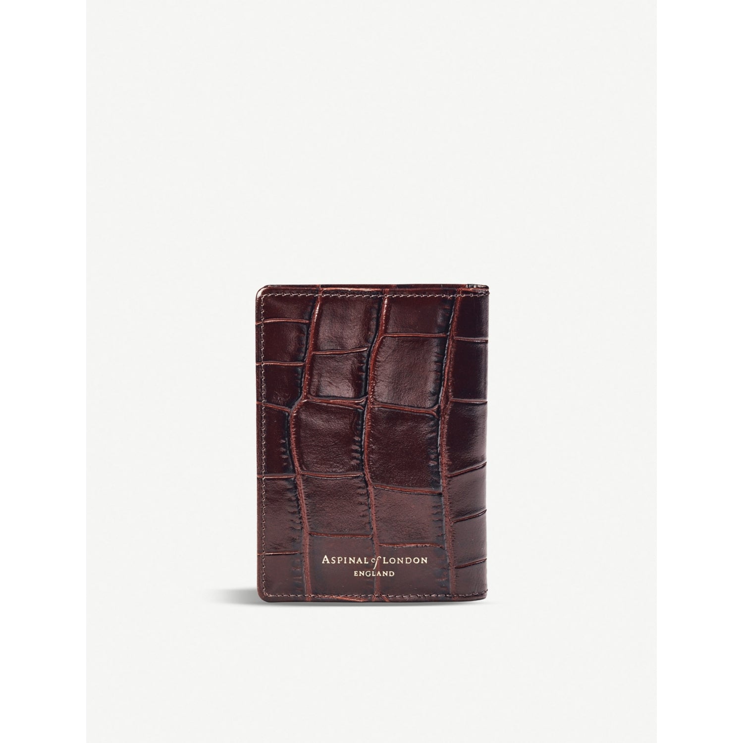 Aspinal of London croc-embossed leather card holder in brown - British product