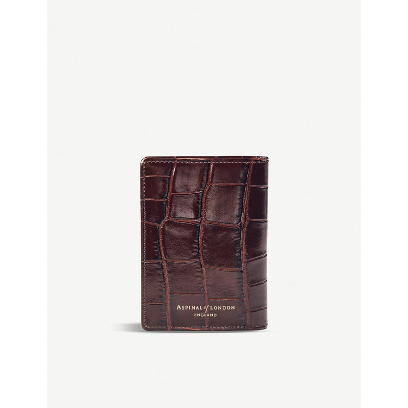 Aspinal of London croc-embossed leather card holder in brown - British product