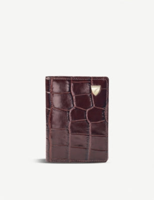 Aspinal of London croc-embossed leather card holder in brown - British product